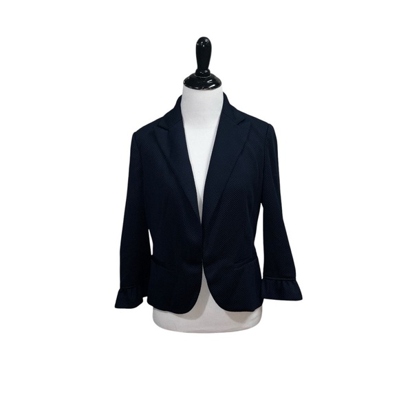 Amanda & Chelsea Jackets & Blazers - Amanda + Chelsea Women's Cropped Blazer in Size 4 Blue Waffle Fabric Ruffles